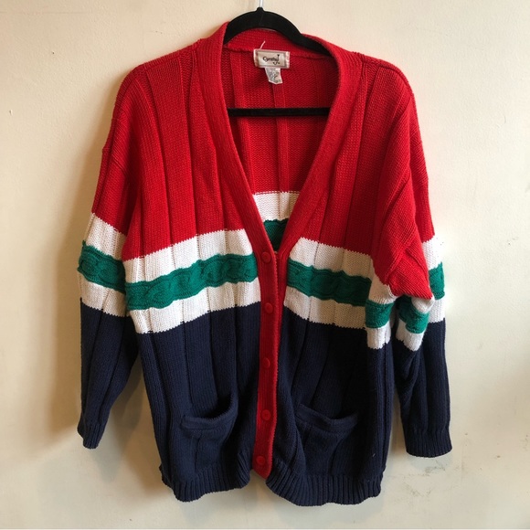 Vintage Plus Size Cotton Striped Cardigan Sweater 3X - Picture 3 of 6